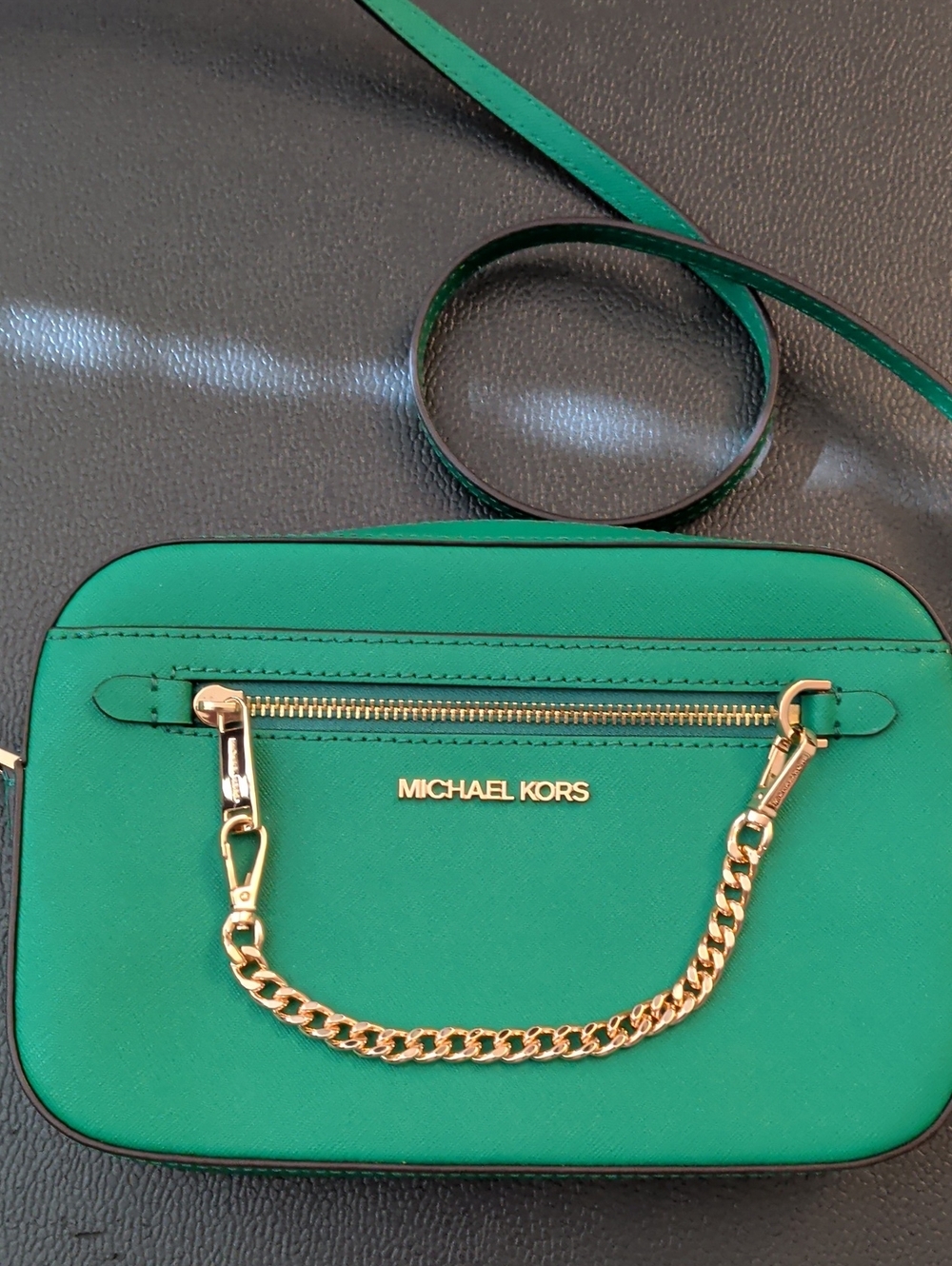 Michael Kors Palmetto Green Jet Setter Crossbody Bag with Gold Chain